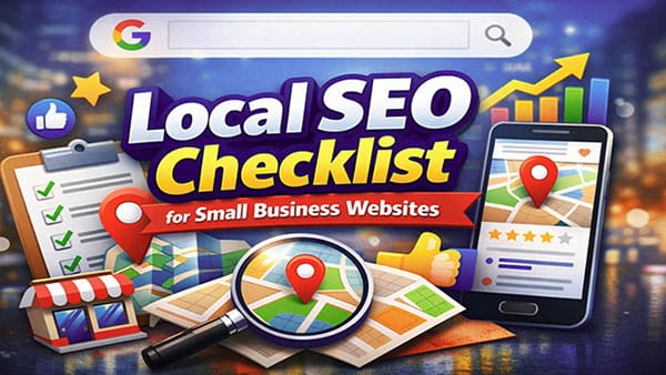 A checklist for local SEO tailored for small business websites, outlining key steps for effective online visibility.
