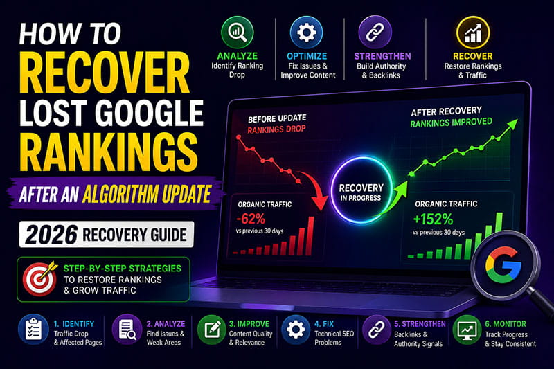 How to recover lost Google rankings after an algorithm update using SEO recovery strategies, technical fixes, and content optimization.